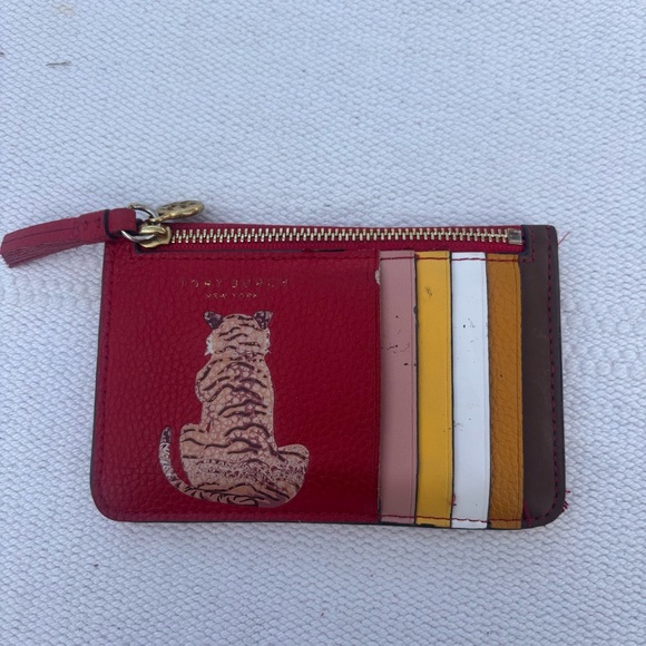 Tory Burch Red Leather Card Holder - Picture 4 of 7